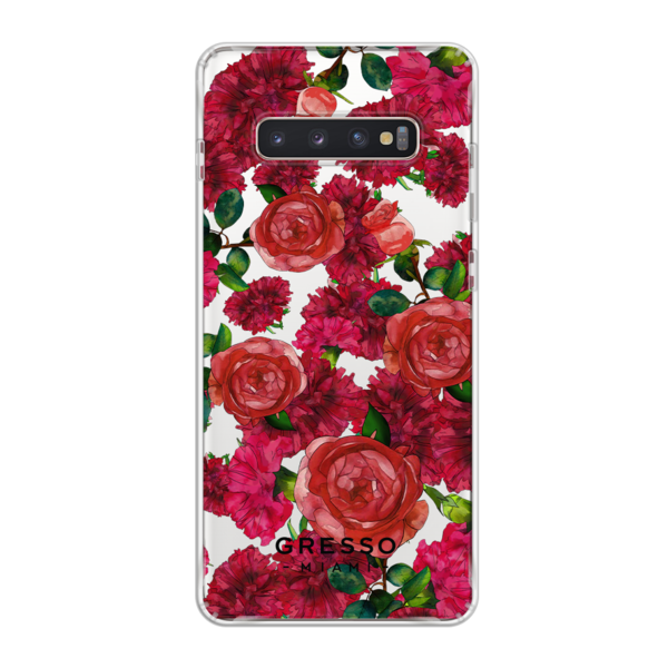 Противоударный чехол для Samsung Galaxy S10 Plus. Коллекция Flower Power. Модель Formidably Red..