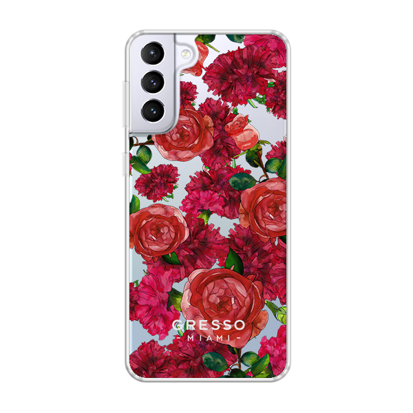 Противоударный чехол для Samsung Galaxy S21 Plus. Коллекция Flower Power. Модель Formidably Red..
