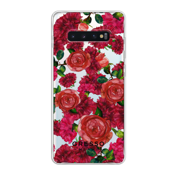 Противоударный чехол для Samsung Galaxy S10. Коллекция Flower Power. Модель Formidably Red..