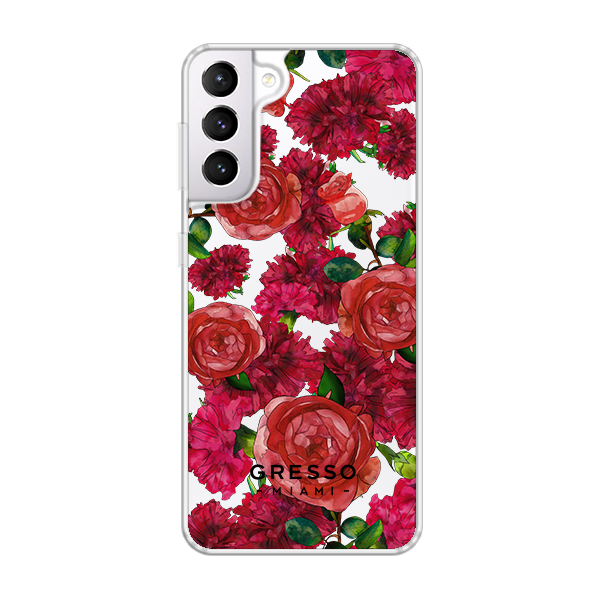 Противоударный чехол для Samsung Galaxy S21. Коллекция Flower Power. Модель Formidably Red..