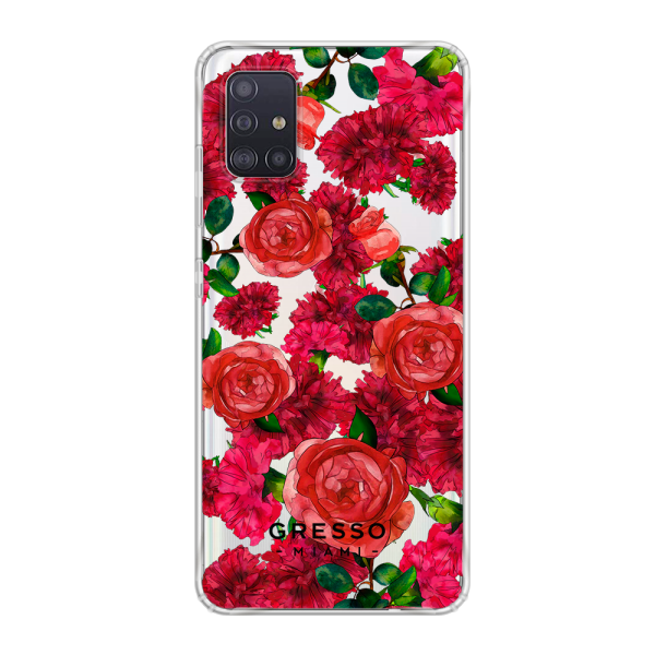 Противоударный чехол для Samsung Galaxy A51. Коллекция Flower Power. Модель Formidably Red..