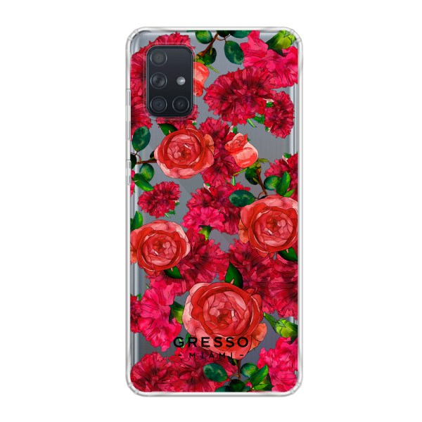 Противоударный чехол для Samsung Galaxy A71. Коллекция Flower Power. Модель Formidably Red..