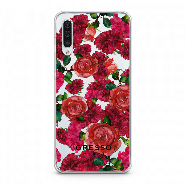 Противоударный чехол для Samsung Galaxy A50. Коллекция Flower Power. Модель Formidably Red..