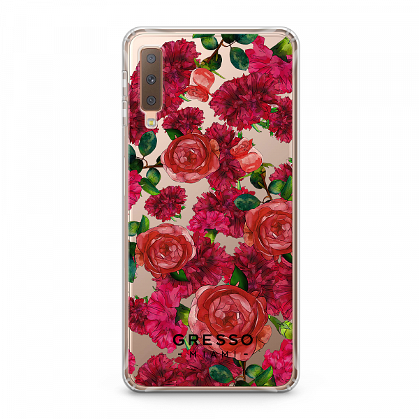 Противоударный чехол для Samsung Galaxy A7 (2018). Коллекция Flower Power. Модель Formidably Red..