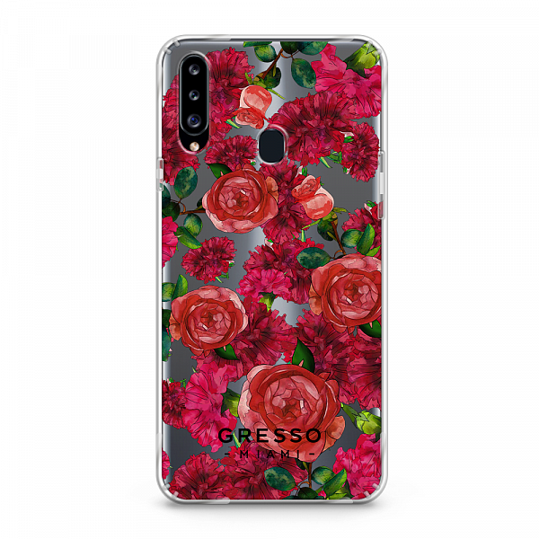 Противоударный чехол для Samsung Galaxy A20s. Коллекция Flower Power. Модель Formidably Red..